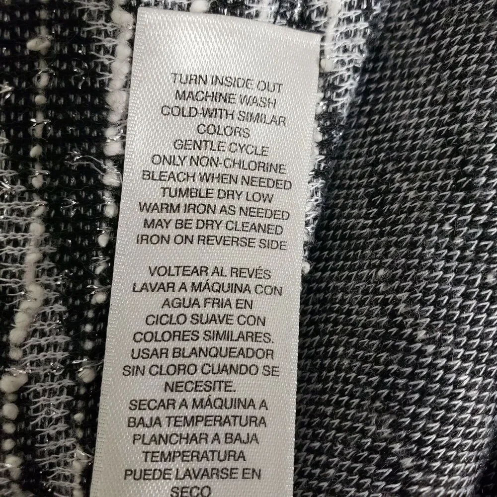 Chico's Womens Top Size 1 Medium 8 Black Gray Textured 3/4 Sleeve Metallic Round